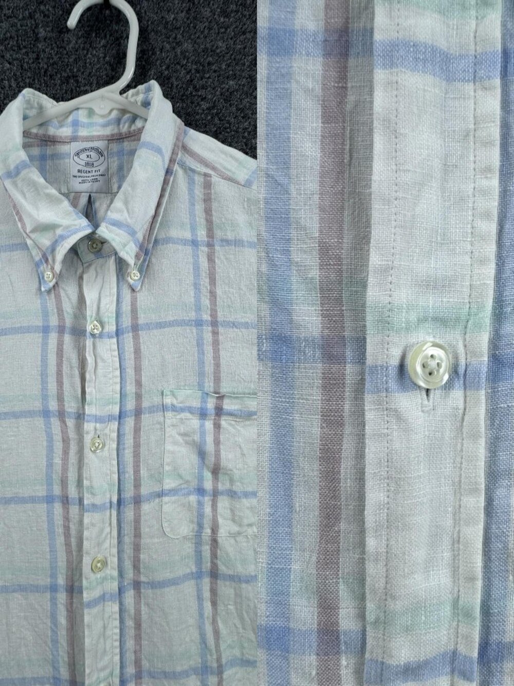 Brooks Brothers Windowpane XL Regent Check Button-Down White Blue Business Men